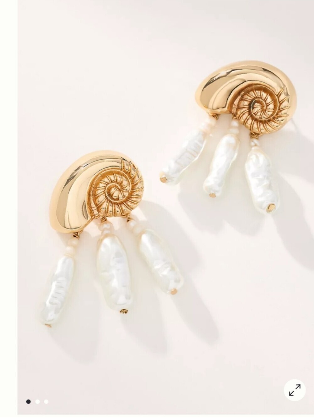 NWT! Anthropologie, Metallic Shell Pearl Drop Earrings, MSRP $48